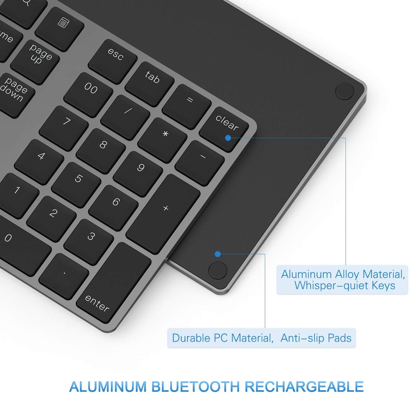 Bluetooth Number Pad, Aluminum Rechargeable Wireless Numeric Keypad