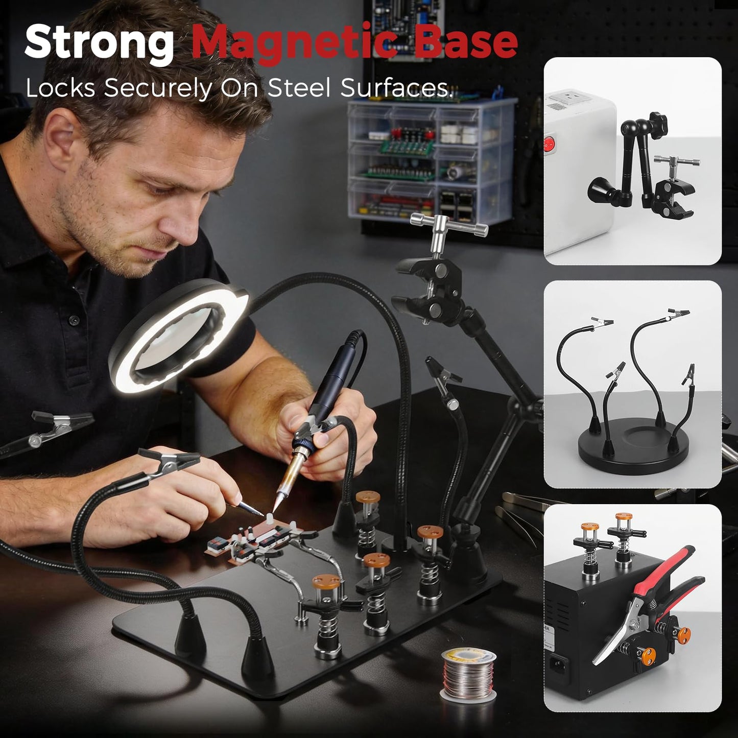 NOEVSBIG Helping Hands Soldering Station with 5X Magnifying Lamp, 360° Super Clamp