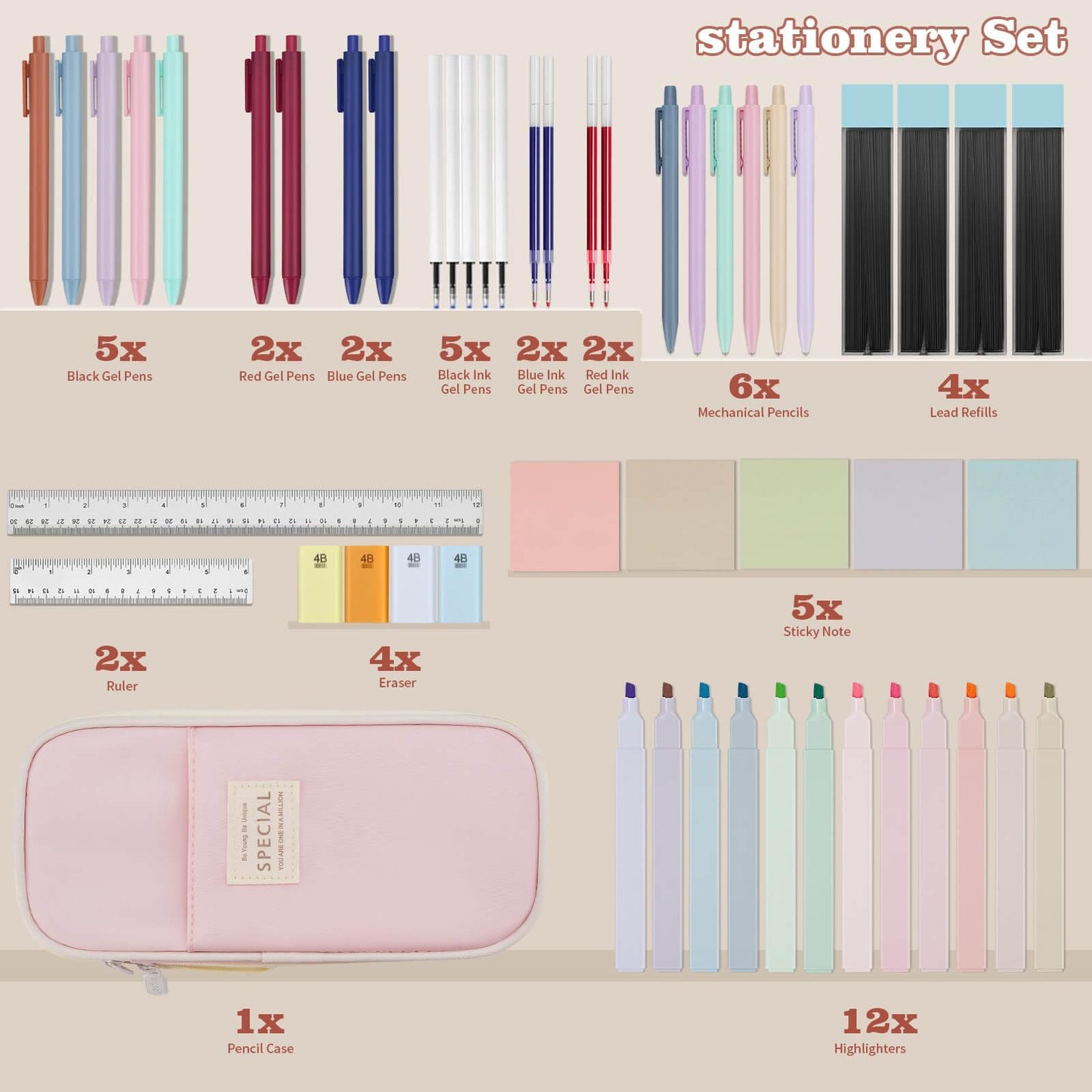 52 Aesthetic School Supplies with Cute Pen Case