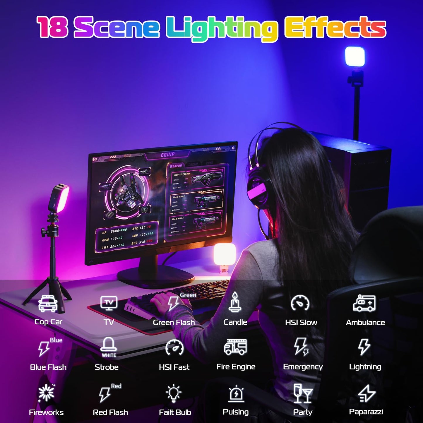 RGB Video Lights Black LED Camera Light