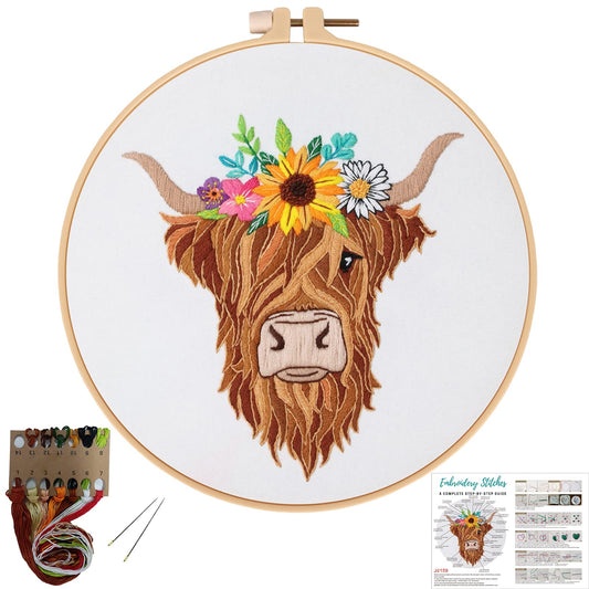 Louise Maelys Animal Embroidery Kits for Beginners with Highland Cow Pattern,Needlepoint