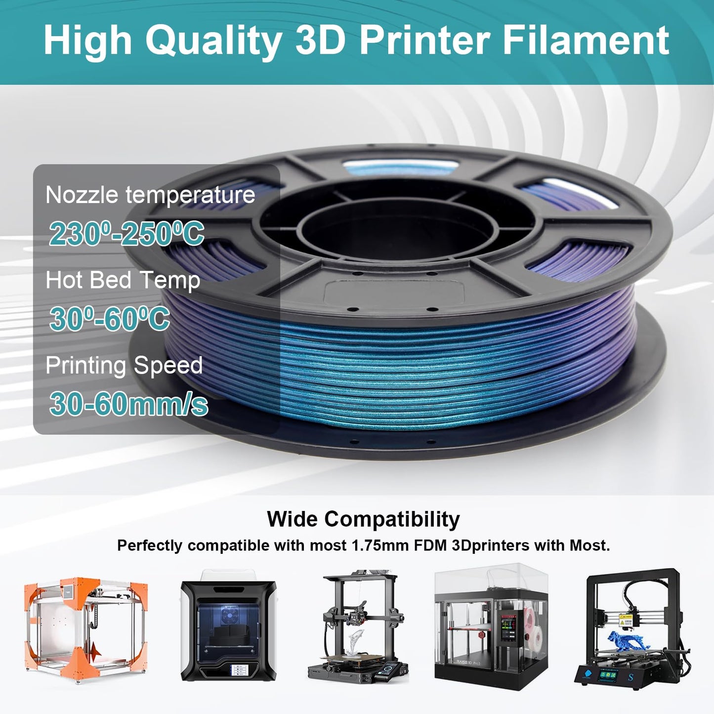 Tecsonar Chameleon TPU Filament 1.75mm, 250g（0.25kg), TPU Chameleon Color Blue