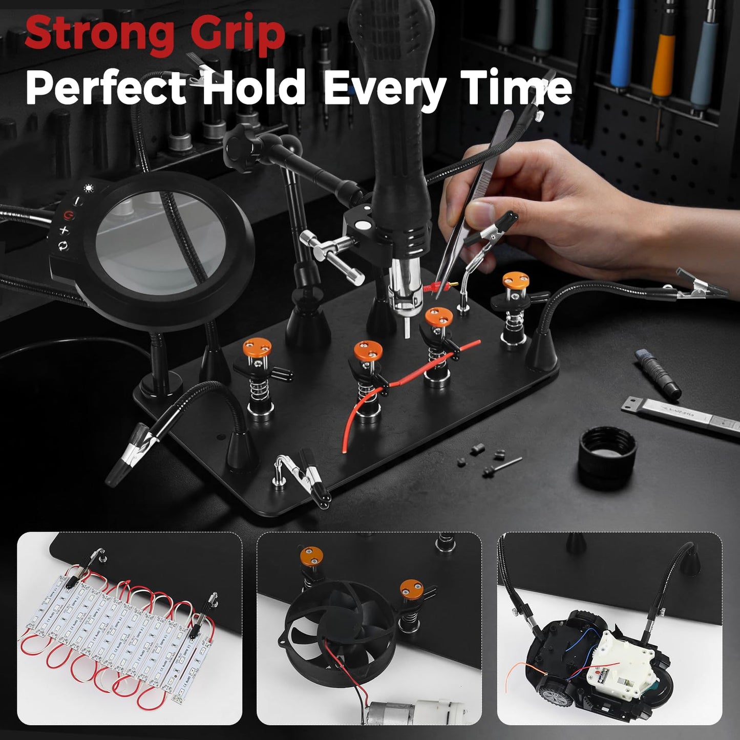 NOEVSBIG Helping Hands Soldering Station with 5X Magnifying Lamp, 360° Super Clamp