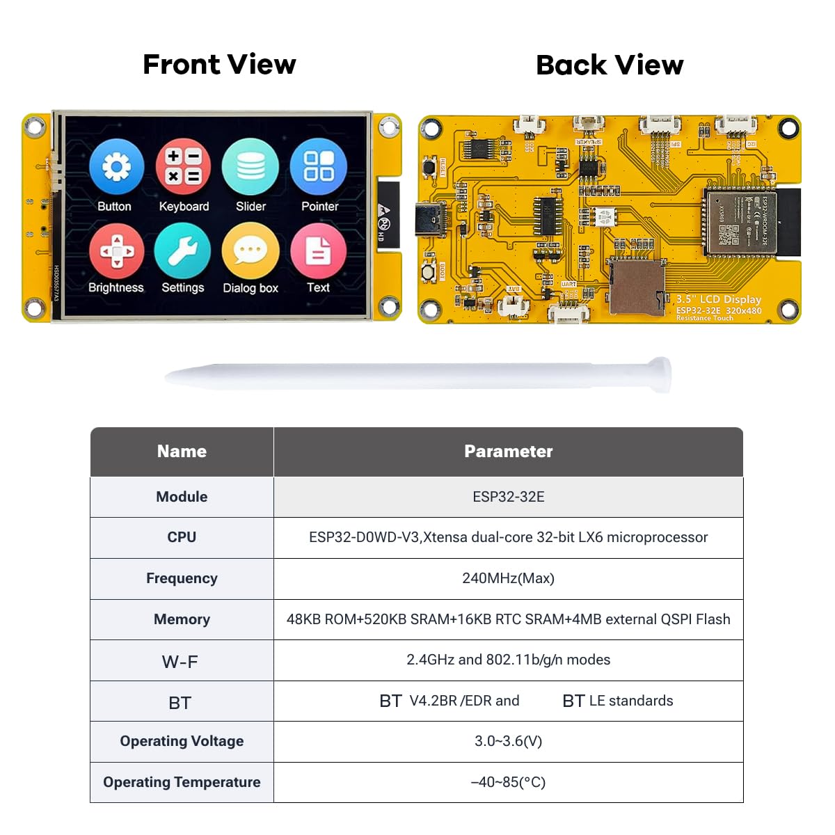 Hosyond 3.5'' 320x480 Touch Screen ESP32 Display with WiFi+BT, ST7796U Driver LCD TFT Screen Module for Arduino IoT