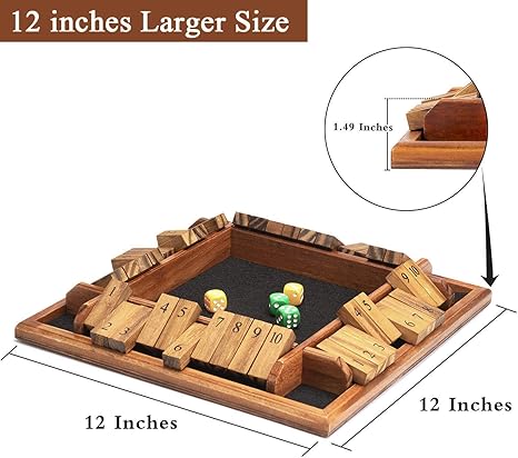 Shut The Box Dice Game, Wooden Board Table Math Game