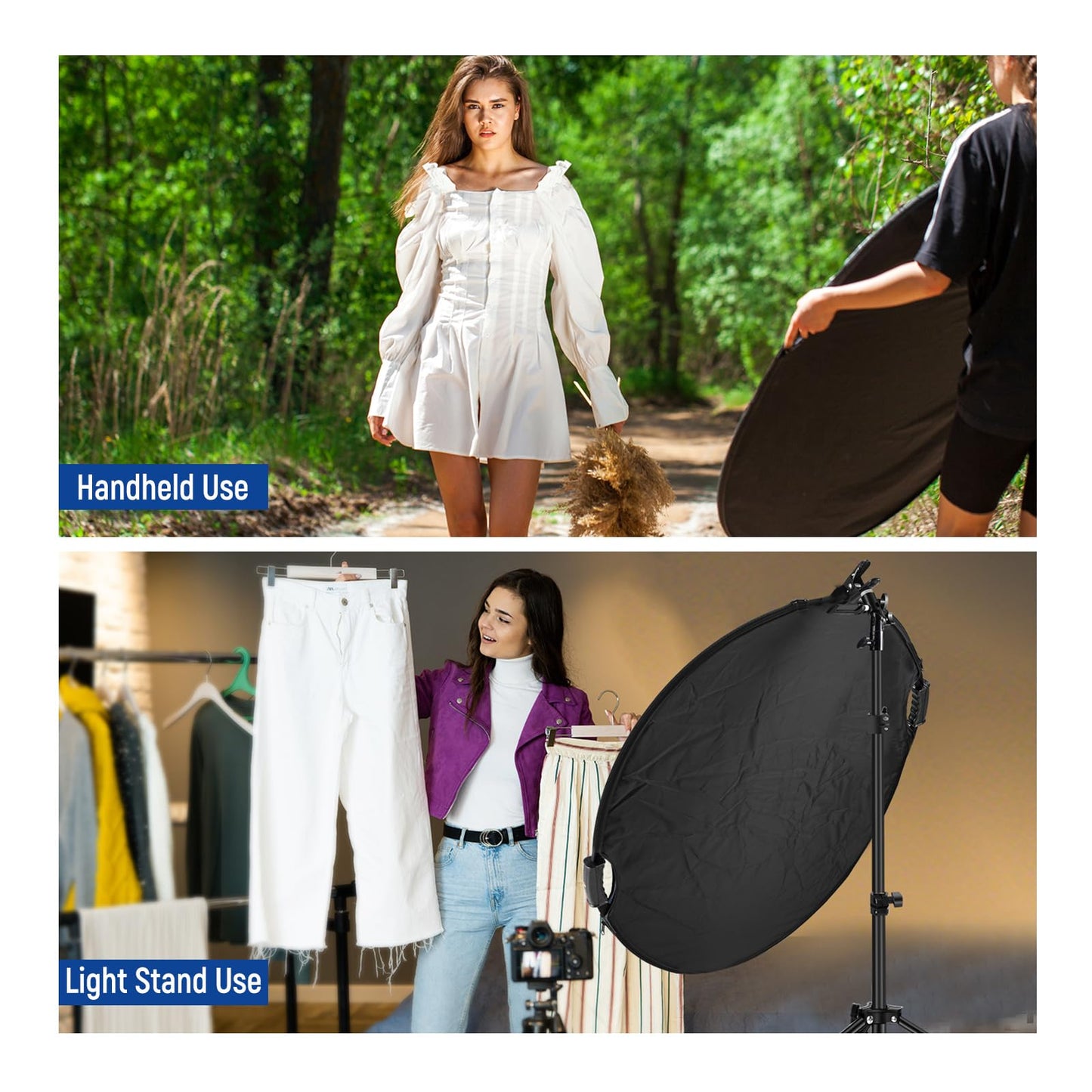 NEEWER 32"/80cm Light Reflector with Clamp & Hand Grips, 5 in 1 Collapsible Multi Disc Photography Reflector Translucent/Silver/Gold/White/Black with 3/8" Thread for Studio Outdoor Lighting, RF-80II