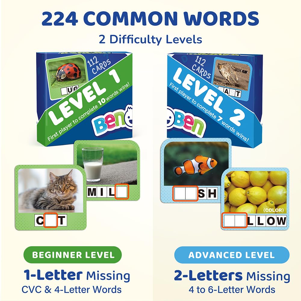 BenBen Spelling Games, 224 Flashcards, 208 Wood Letter Tiles