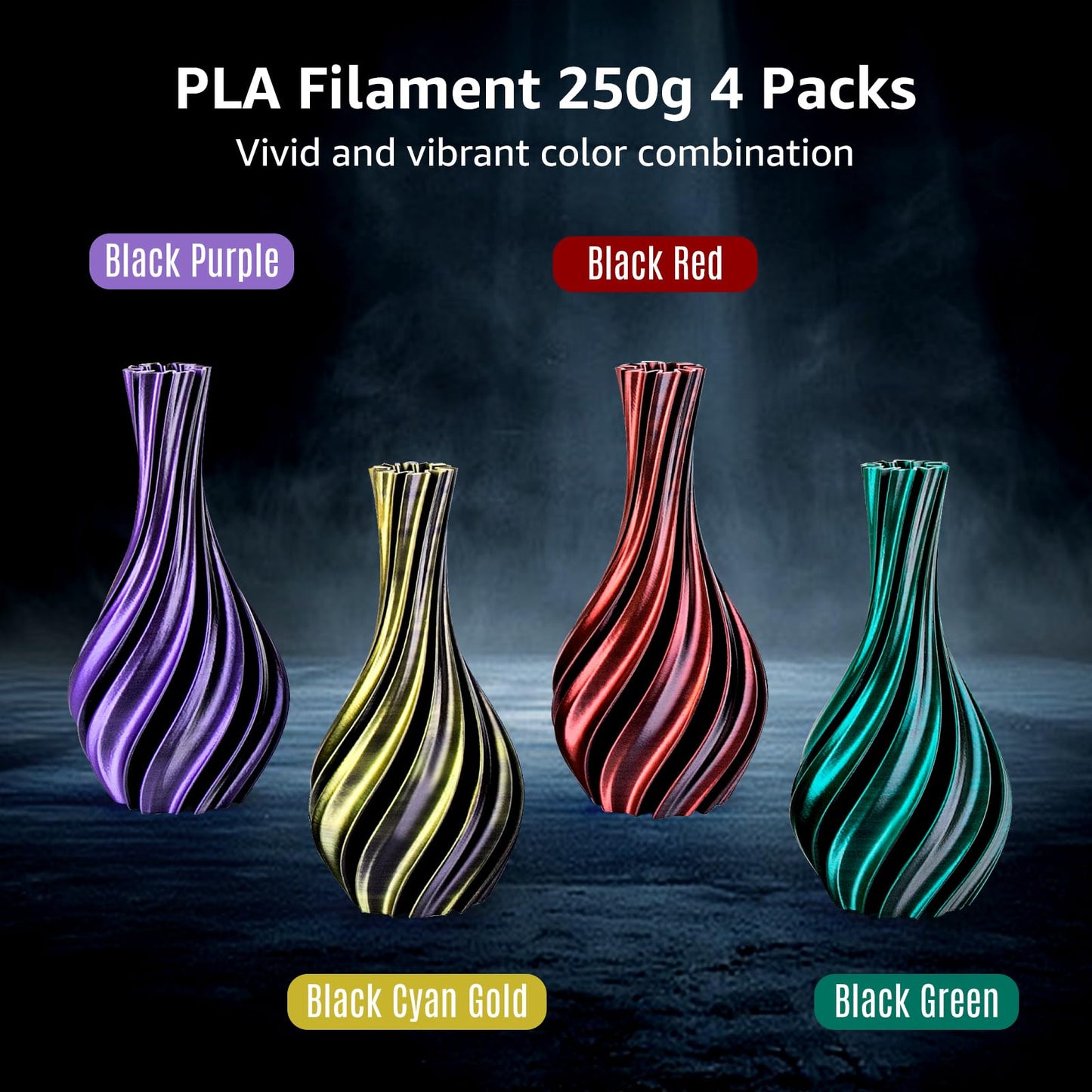 Silk 3D Printing Filament PLA+ Dual Color Black Series Bundle 4-Pack