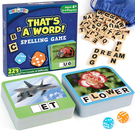 BenBen Spelling Games, 224 Flashcards, 208 Wood Letter Tiles