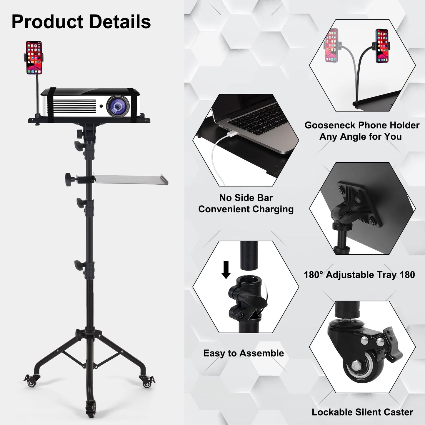 Laptop Tripod on Wheels with 2 Shelves