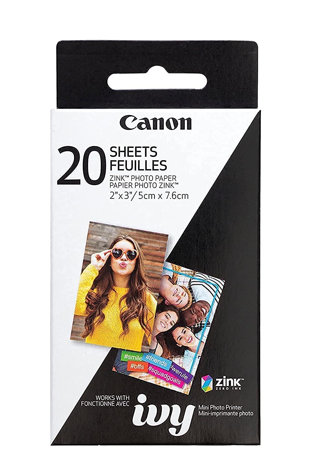 Canon ZINK Photo Paper Pack, 50 Sheets & IVY ZINK Pre-Cut Circle Sticker Paper, 20 Sheets & Zink Photo Paper Pack, 20 sheets, White, 2" X 3". (3214C001)
