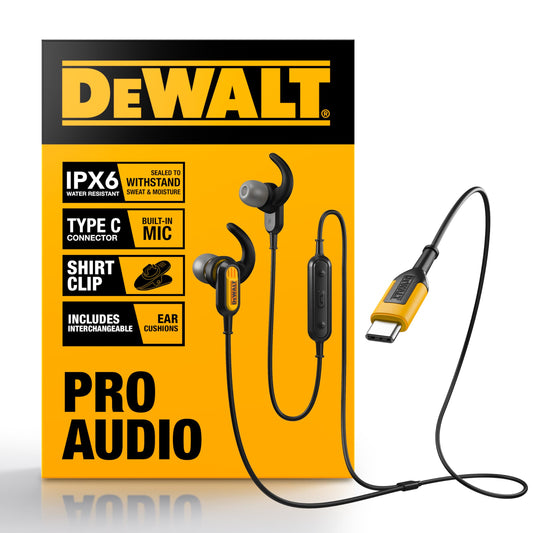 DEWALT Heavy Duty Jobsite USB C Headphones for iPad/iPhone 17/16/15 Pro Max, Corded Type C Earphones