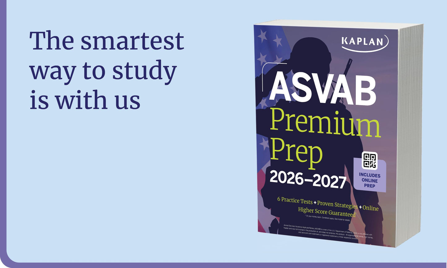 ASVAB Premium Prep 2026-2027: Includes 6 Full Length Practice Tests, 1000+ Practice Questions + In-book tear out Flashcards + Online Access to ... Lessons and Tutorials (Kaplan Test Prep)
