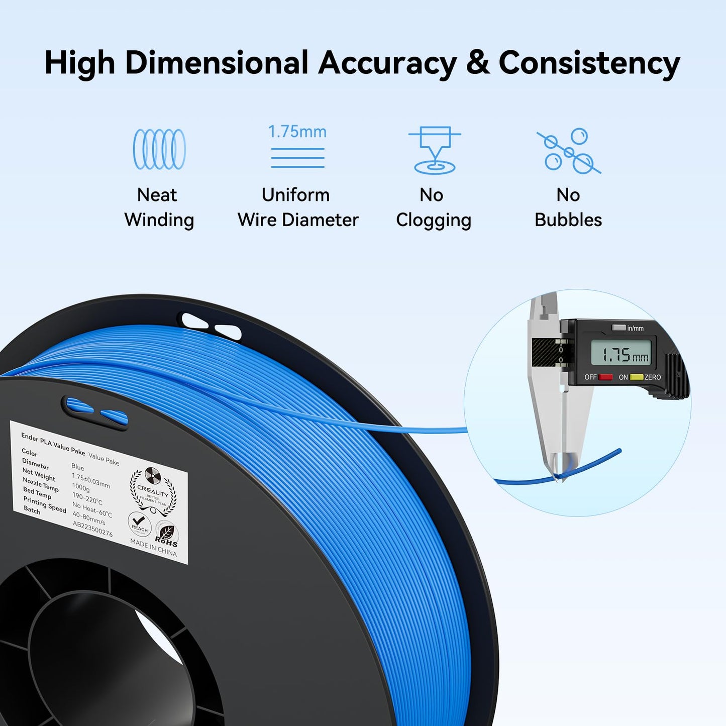 Creality PLA Filament 1.75mm PLA 3D Printer Filament, 2kg Cardboard Spool (4.4lbs), (Red & Blue 2-Pack)