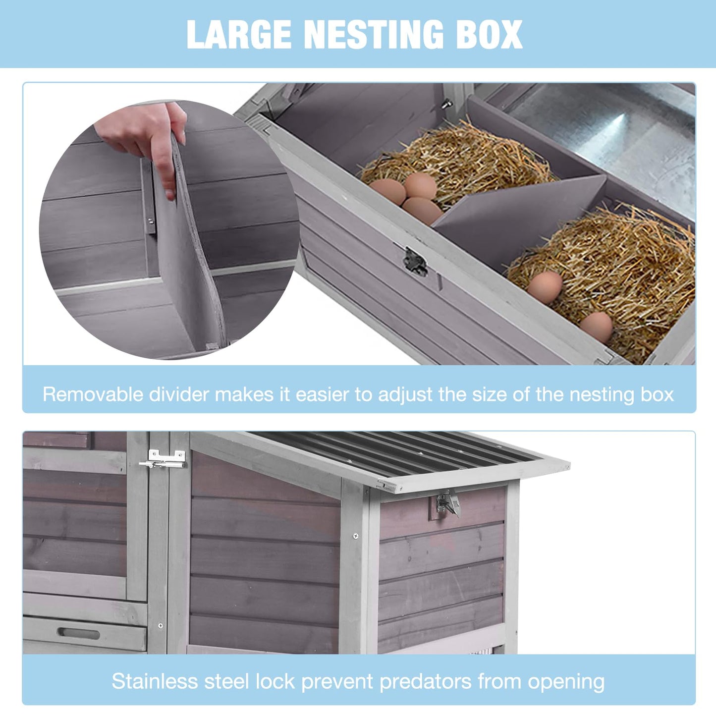 Large Chicken Coop with Run, 80.5’’ Chicken Tractor with Wheels, Wooden Hen House Poultry Cage with Plastic Waterproof Roof and Nesting Box, Leakproof Pull-Out Tray