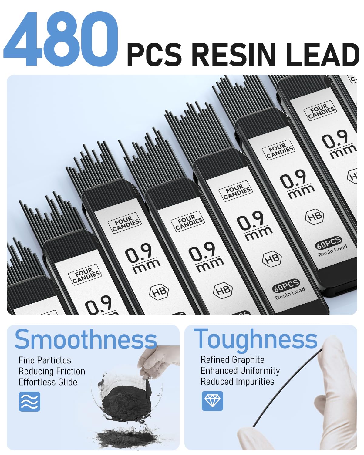 Four Candies 0.9mm Metal Mechanical Pencil Set with Case - 4PCS Fancy Mechanical Pencils, 8 Tubes HB #2 Lead Refills, 3PCS 4B Erasers and 9PCS Eraser Refills, Led Pencils Mechanical for Writing