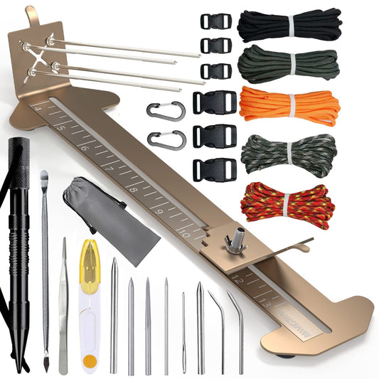 Paracord Bracelet Jig Kit with Knotters Tool Marlin Spike Paracord FID Set Lacing Needles/Fids for Paracord Work Paracord Tool Kit Adjustable Length 4" to 13" Paracord Jig Bracelet Maker