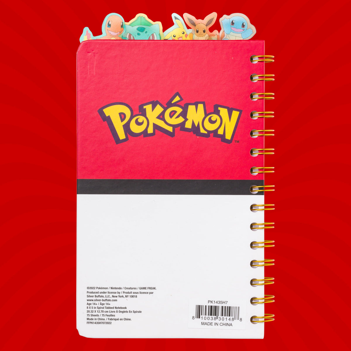 Silver Buffalo Pokémon Pokeball, Pikachu, Spiral Tabbed Notebook, 8" x 5"
