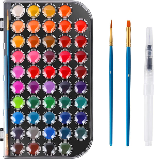 Watercolor Paint, 48 Colors Washable Watercolor Paint Set with a Brush a Refillable Water Brush