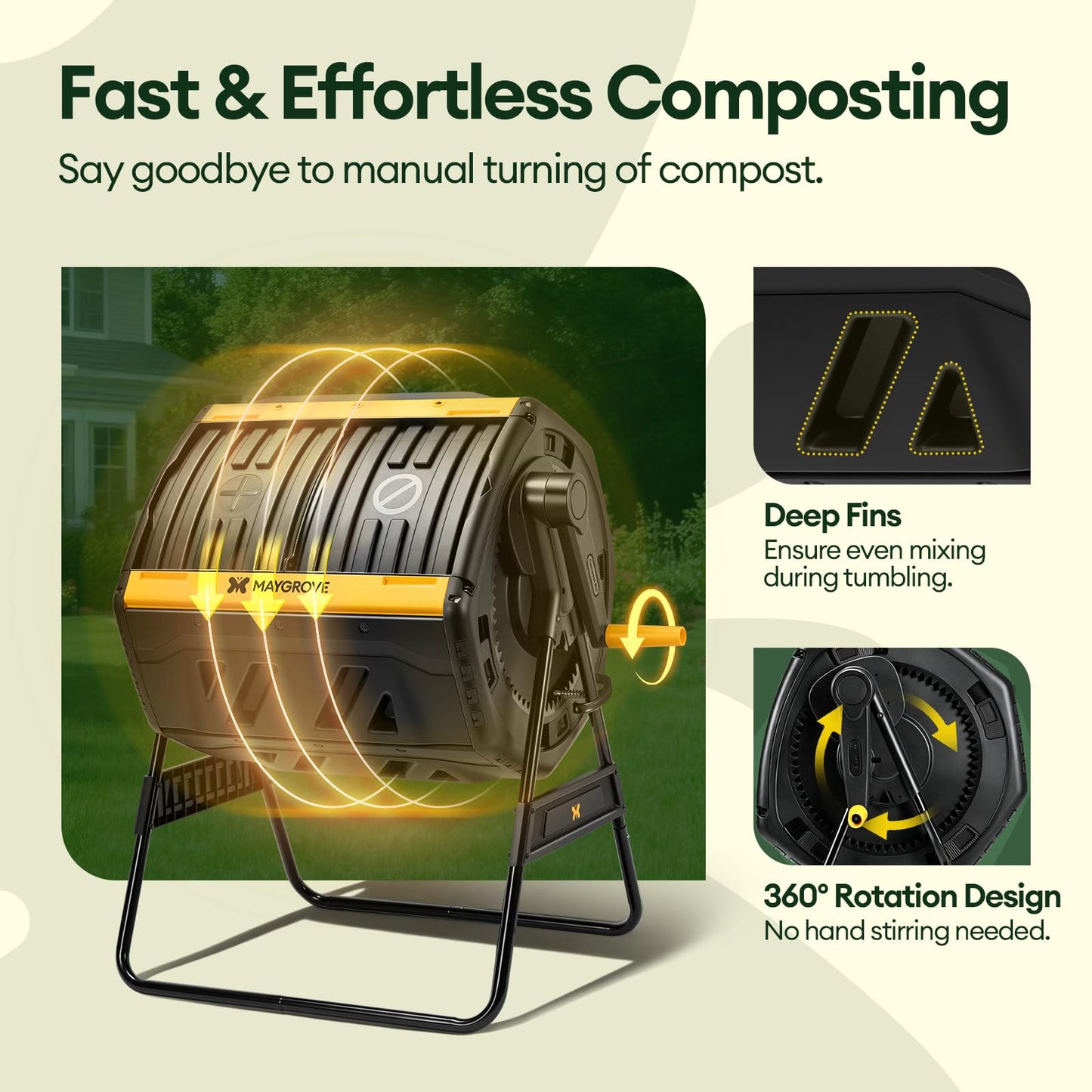 Maygrove Outdoor Compost Bin 53 Gallon, Dual Chamber Large Compost Tumbler