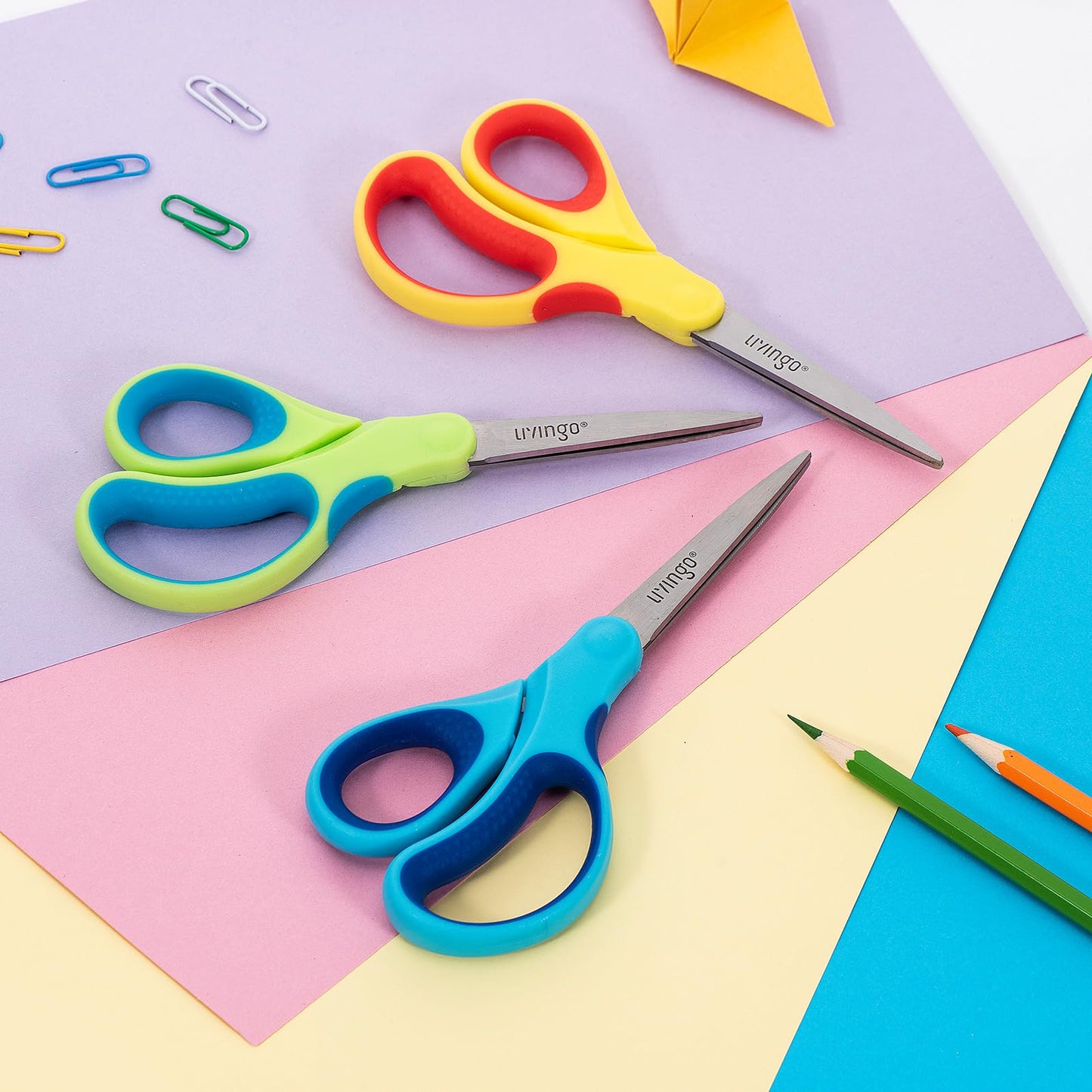 LIVINGO 7" Kids Scissors for School Pointed Tip 3 Pack