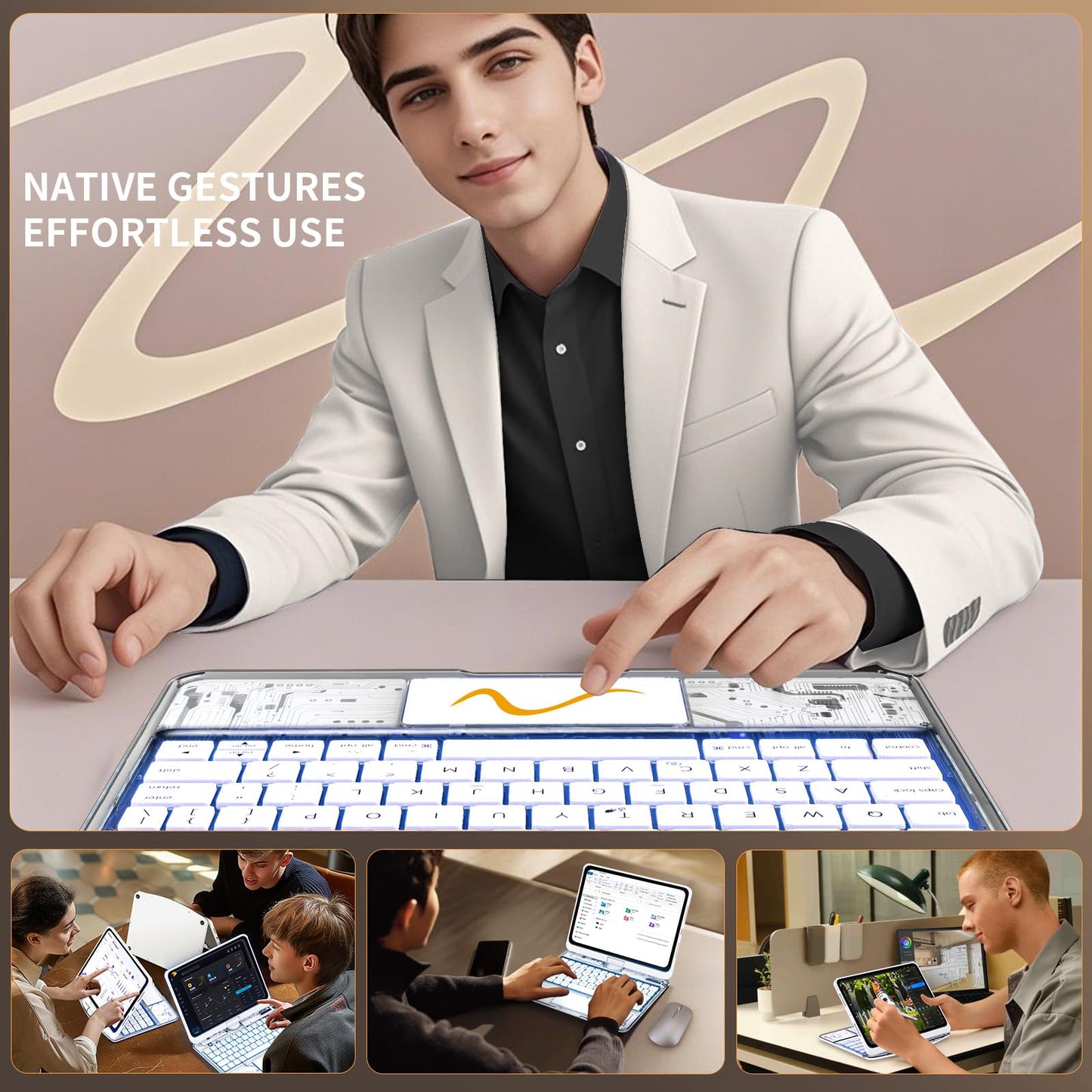 iPad Keyboard Case,for 2022 iPad 10th Generation 10.9-inch and 11th Generation 11-inch(A16,2025) Transparent Keyboard case Featuring RGB backlighting, 360° Rotating trackpad, and Stylus Slot,White