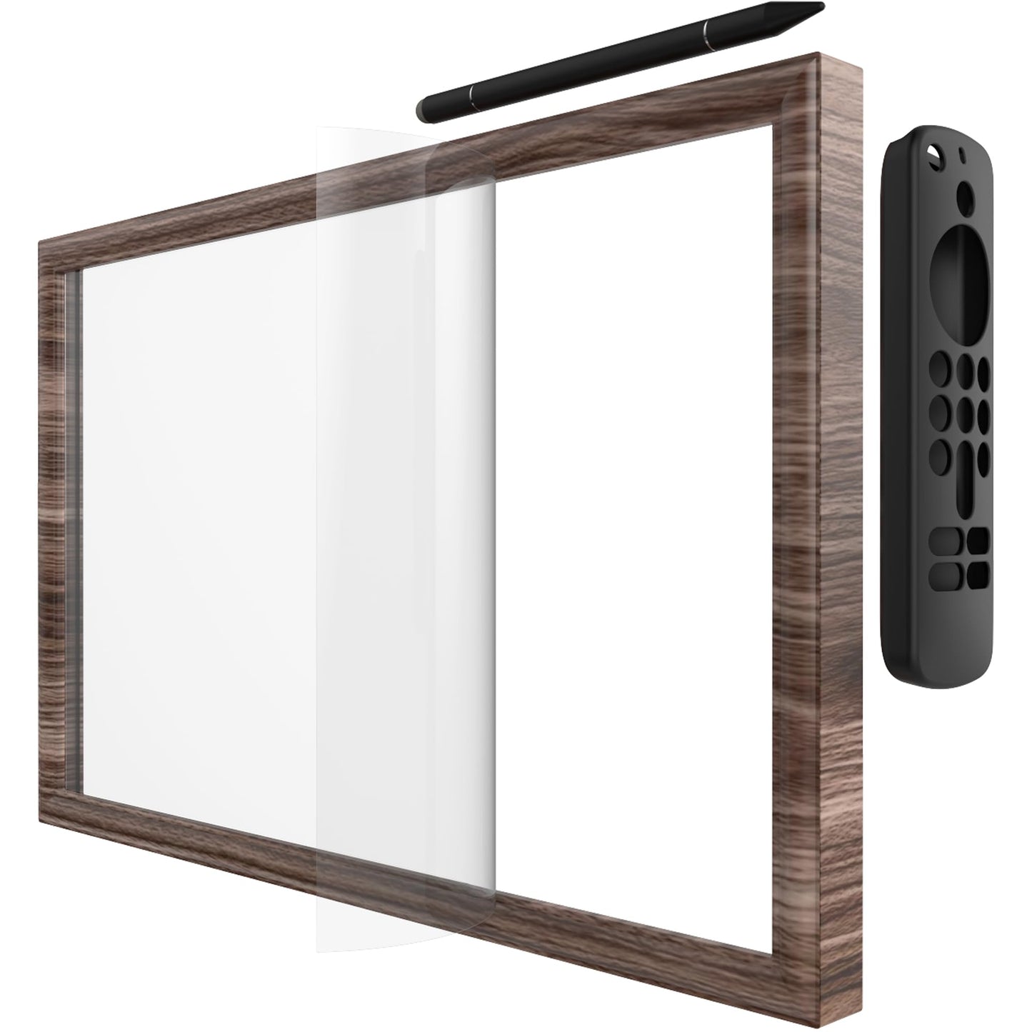 Wooden Frame for Echo Show 15,Echo Show 15 Screen Protector, Stylus Pen, Remote case Covers. (Dark Brown(Black Walnut)