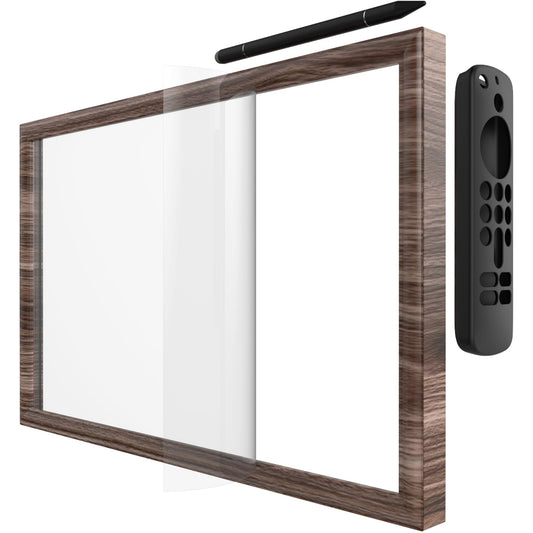 Wooden Frame for Echo Show 15,Echo Show 15 Screen Protector, Stylus Pen, Remote case Covers. (Dark Brown(Black Walnut)