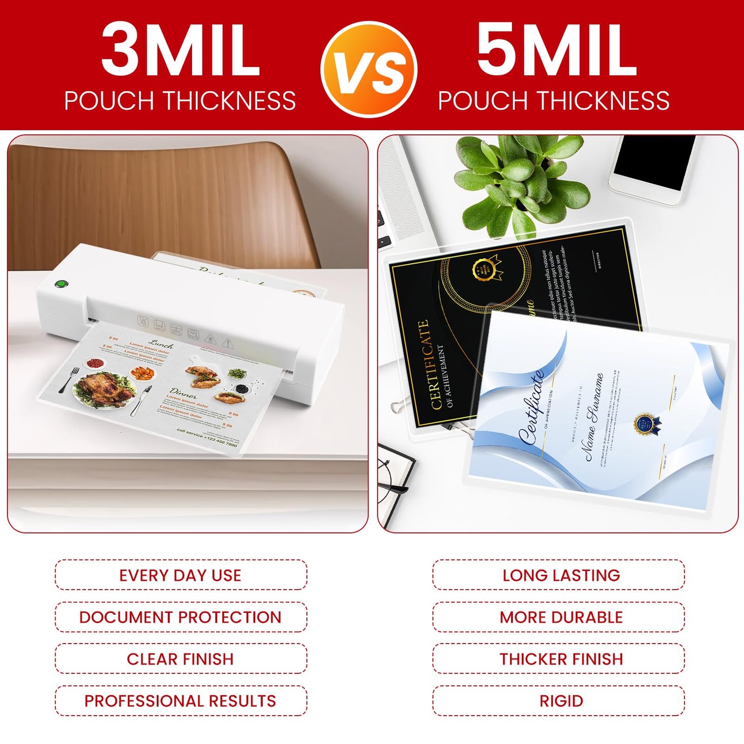 CAREGY 5 Mil Thermal Laminating Pouches, 200 Pack