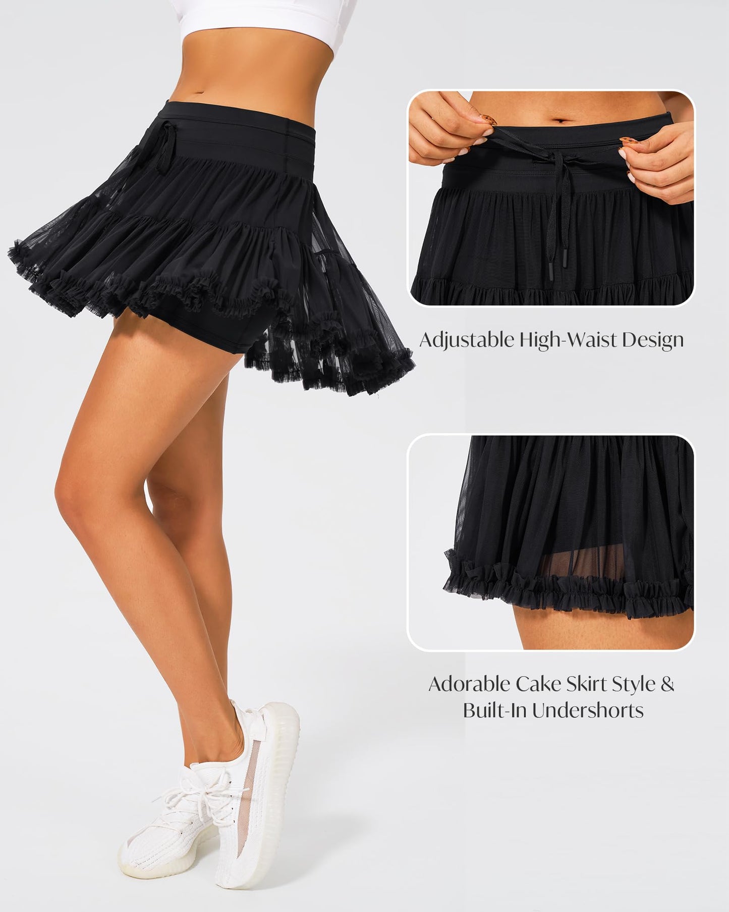 Stelle Women's Tiered Ruffle Tennis Skort, Black