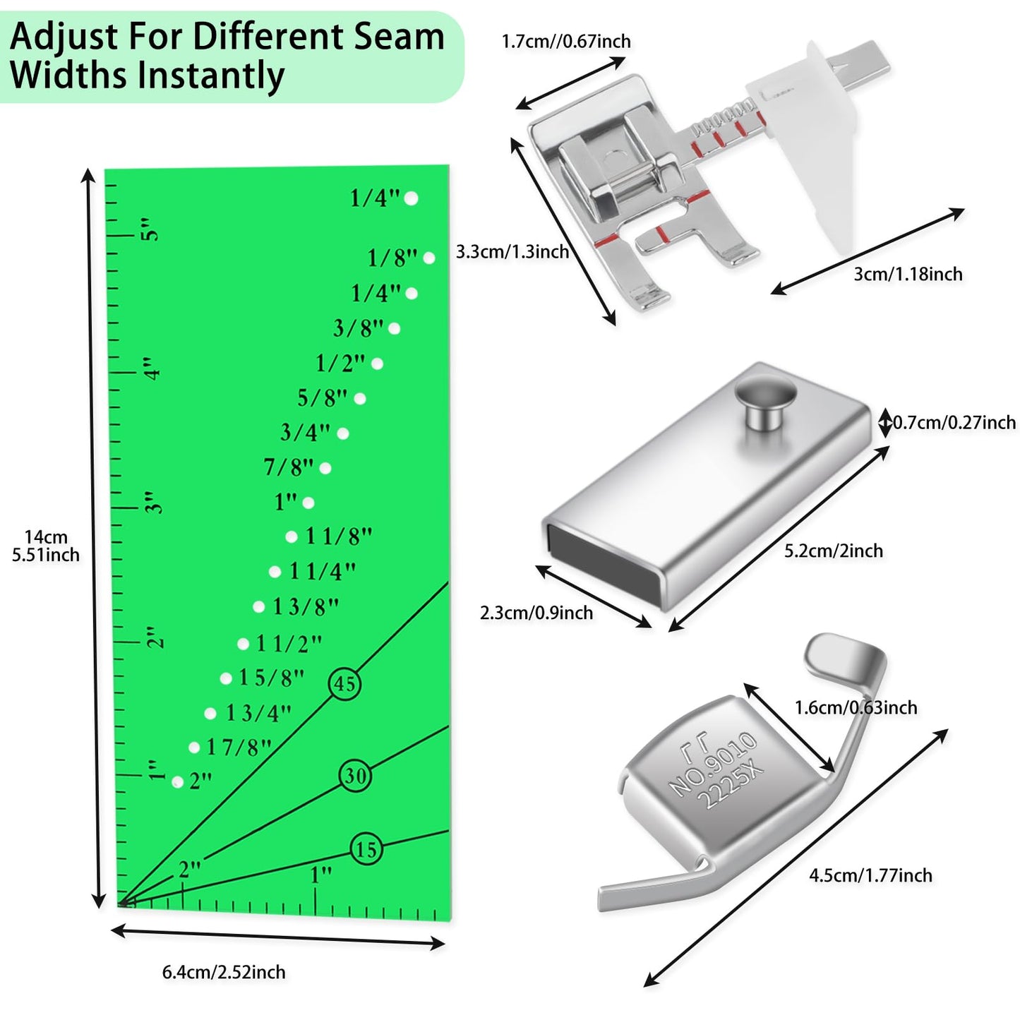 Adjustable Magnetic Seam Guide Ruler, 4-Piece Sewing Machine Accessory Set for Beginners & Professionals