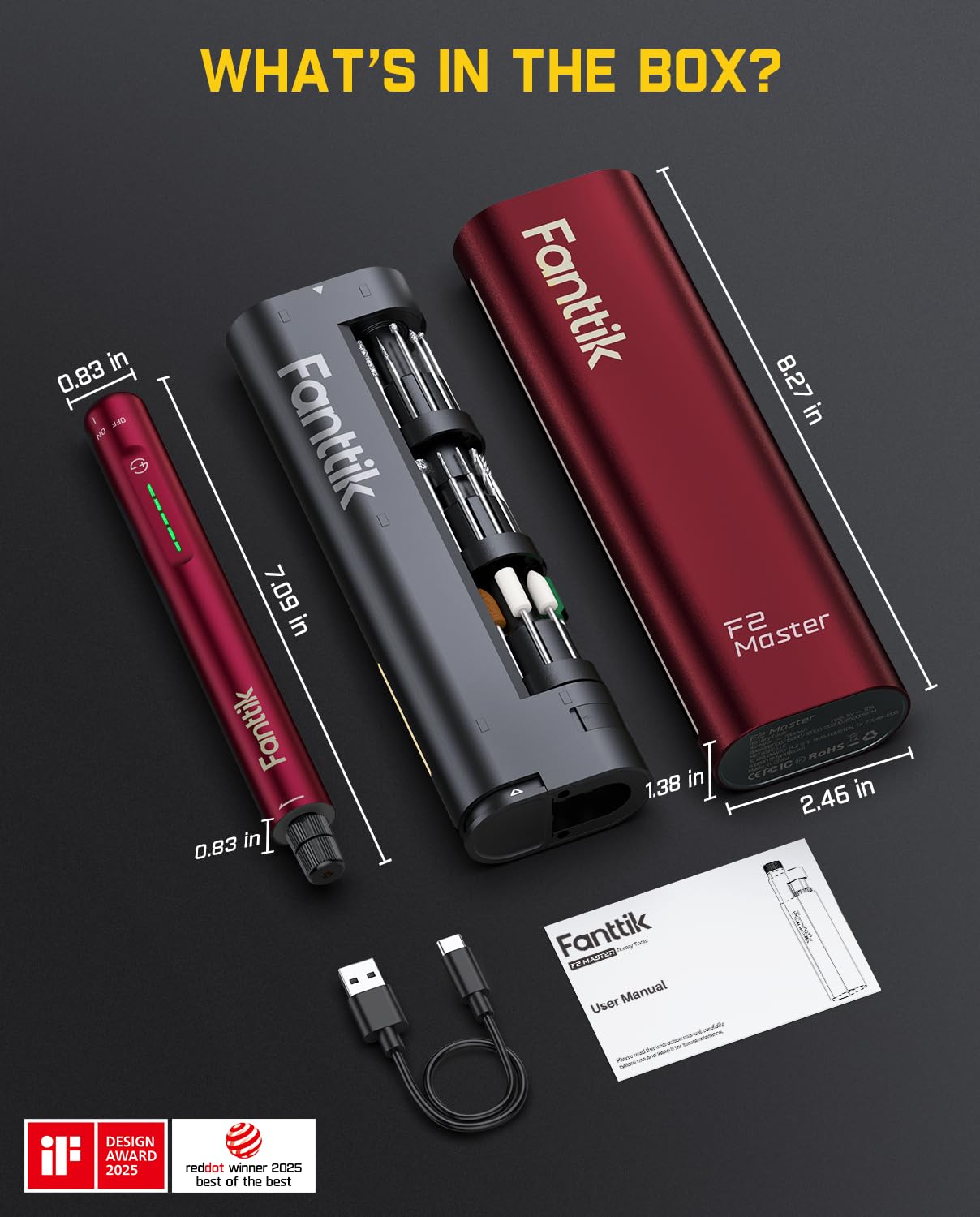 Fanttik Mini Cordless Rotary Tool Kit, Engraving Pen, 3D Printer Sanding, Polishing, Drilling, Carving, DIY Crafts - Red