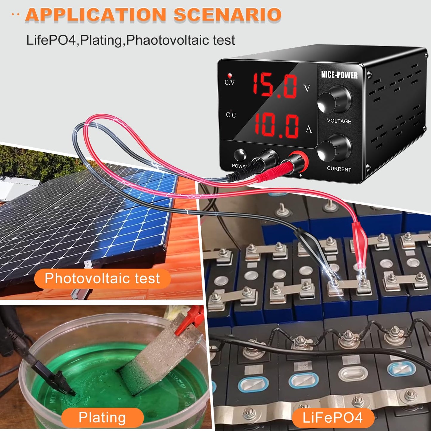 NICE-POWER DC Power Supply Variable 0~30V 0~10A, 3-Digits LED Display Current and Voltage Adjustable 150W Fixed with Encoder DC Bench Power Supply 15V 10A/30V 5A,Electroplating DIY etc PSU