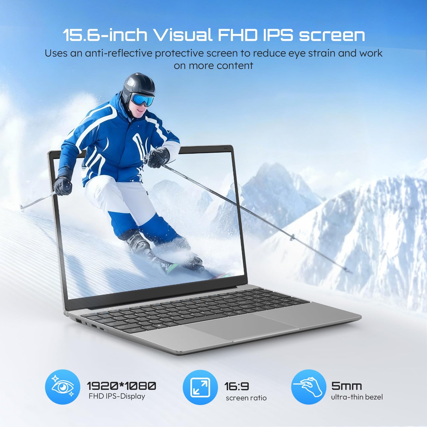 15.6" Laptop, 1-Year Office 365, 4GB RAM 128GB Storage Expandable to 512GB