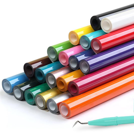 HTV Heat Transfer Vinyl Bundle - 20 Pack 12'' x 3FT Iron on Vinyl, 20 Assorted Colors