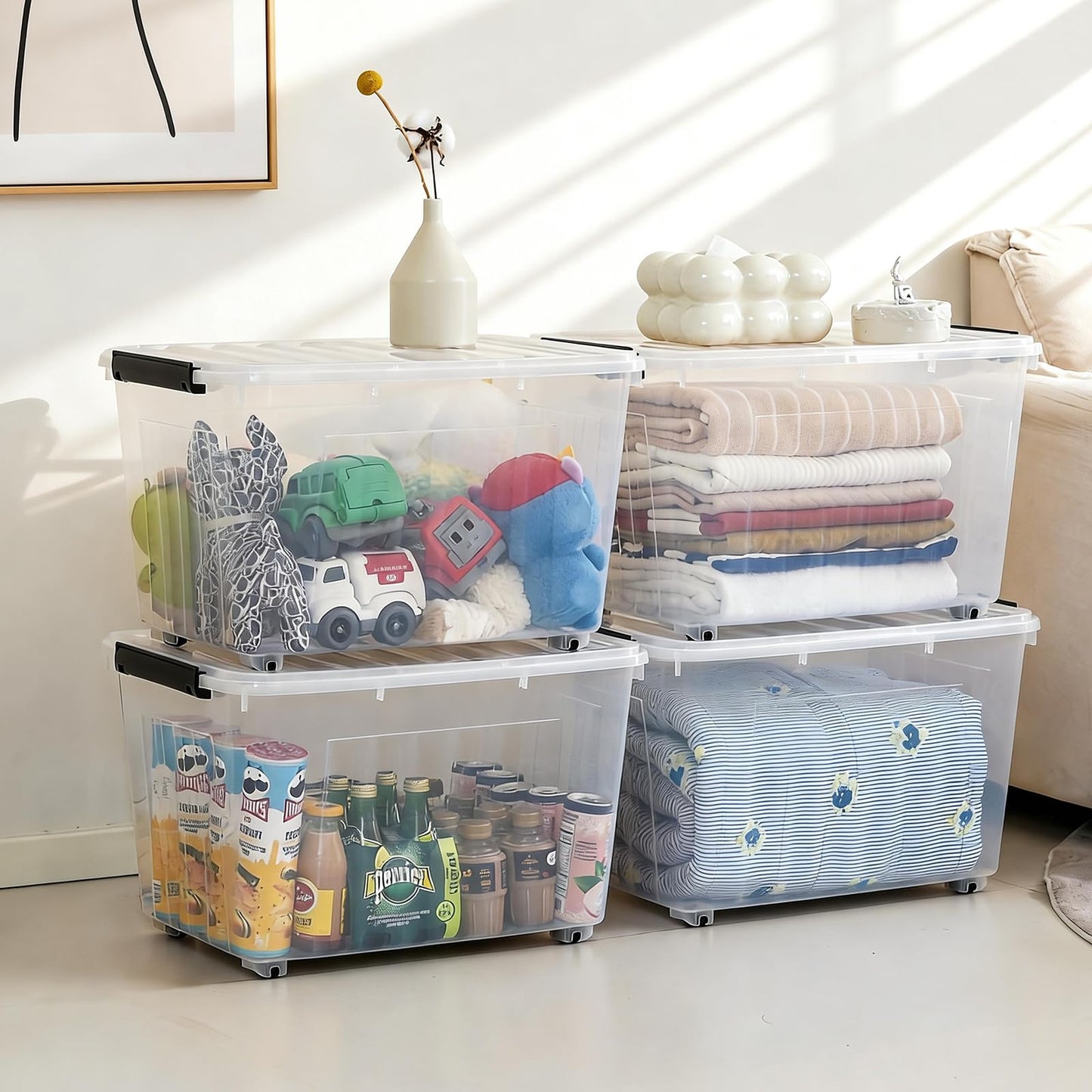 82 QT Clear Plastic Storage Bins with Lids Stackable and Nestable Storage Boxes with Lids, 4 Packs