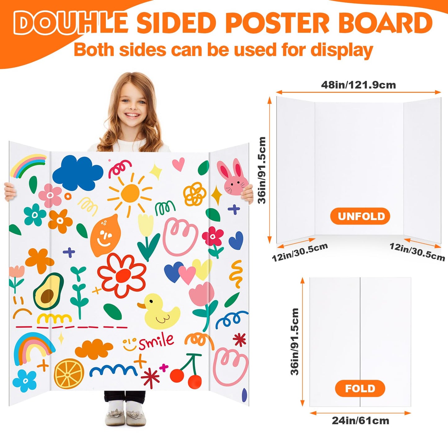 TUXITA Trifold Poster Board, 36"x48 Large White Corrugated Poster Boards