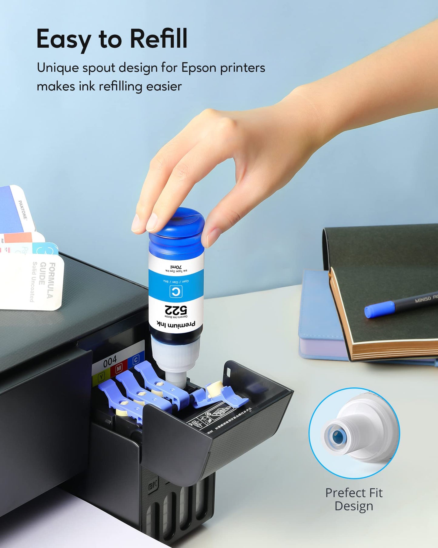 522 High Capacity (5 Bottles) Refill Ink Bottle Replacement for Use for EcoTank ET-2803 ET-2800 ET-2720 ET-4800 Printer