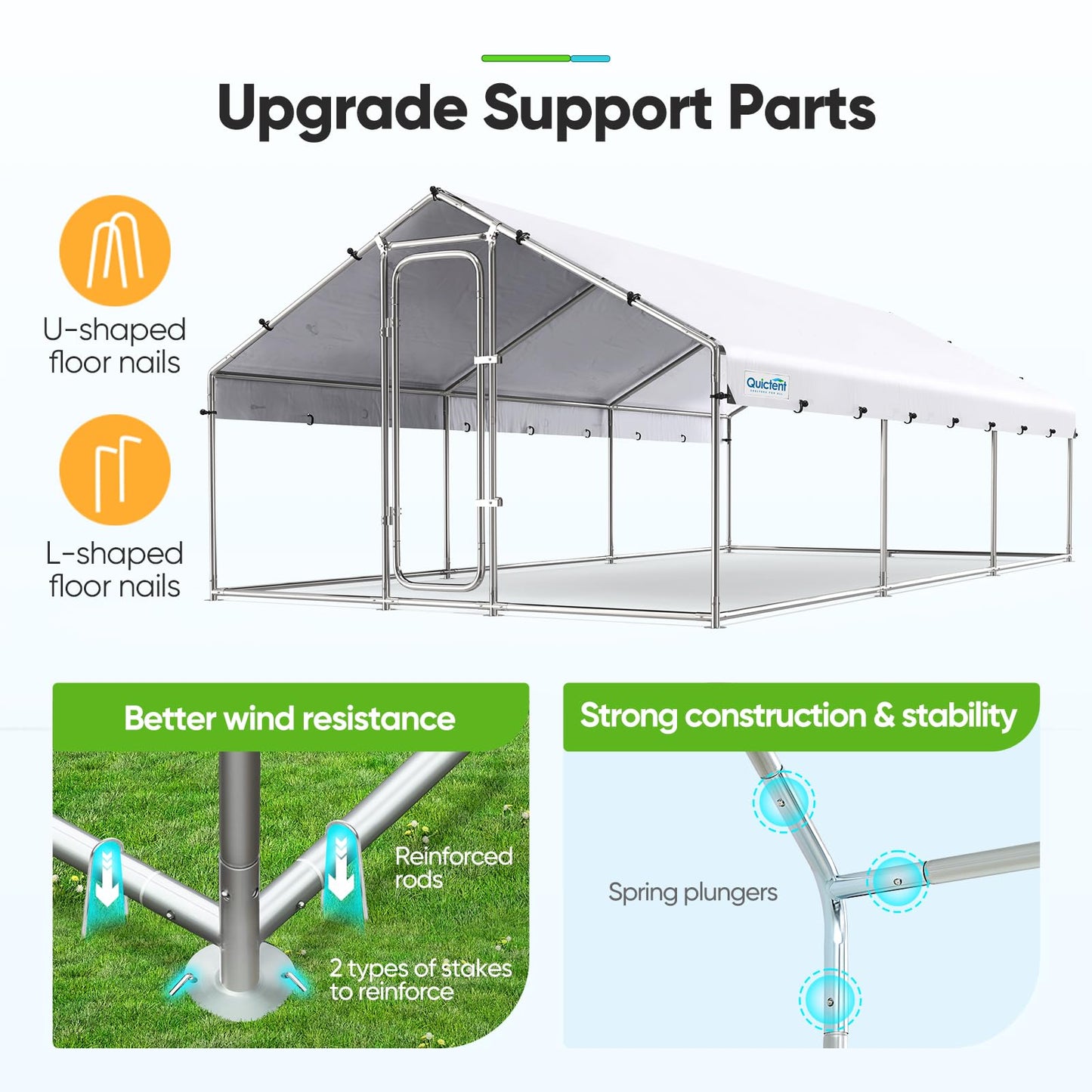 Quictent Large Metal Chicken Coop Run W/Roosting Perch, 18x9x6.6FT