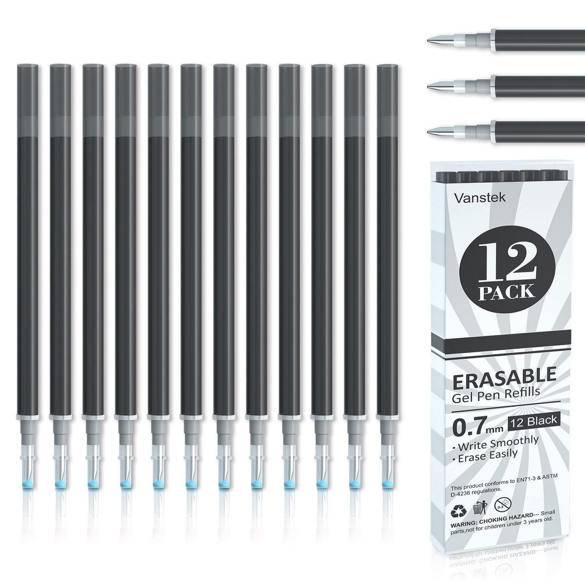Vanstek 12 Black Erasable Gel Pen Refills