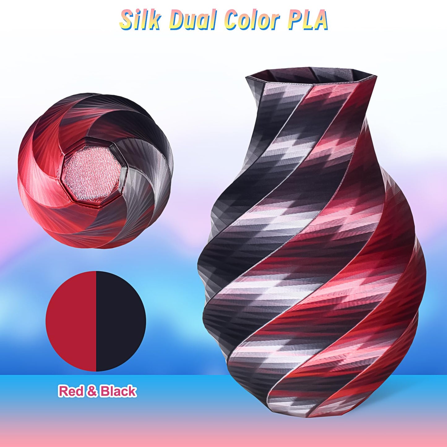 Silk Dual Color PLA Filament 3D Printer 1.75mm +/- 0.03mm