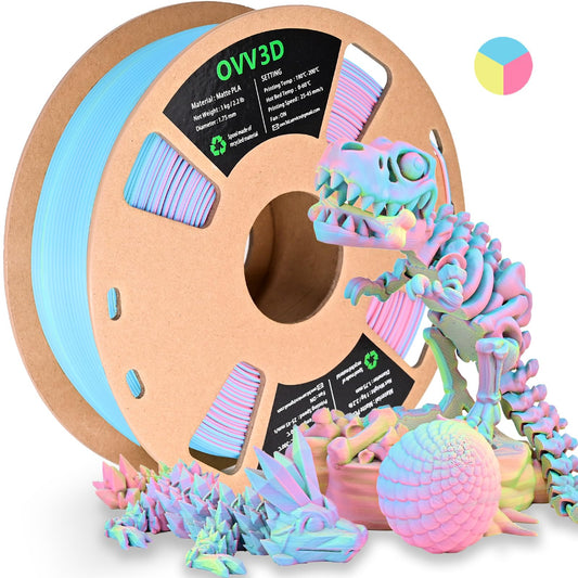 OVV3D PLA Filament 1.75mm, Matte PLA Tri-Color Rainbow, Macaron, 3D Printing Filament Pink Yellow Blue
