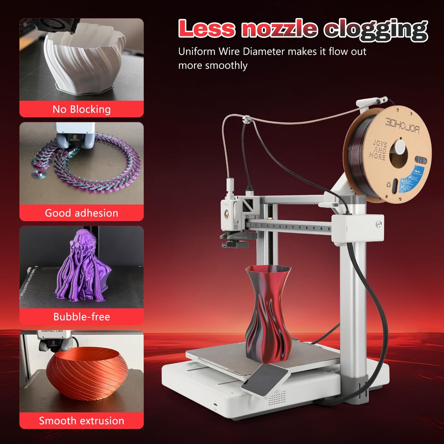 Silk PLA Filament 1.75mm Black Red Dual Color