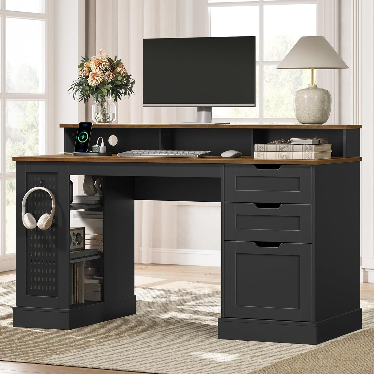 STHYTON 55-inch Farmhouse Desk with 2 Drawers