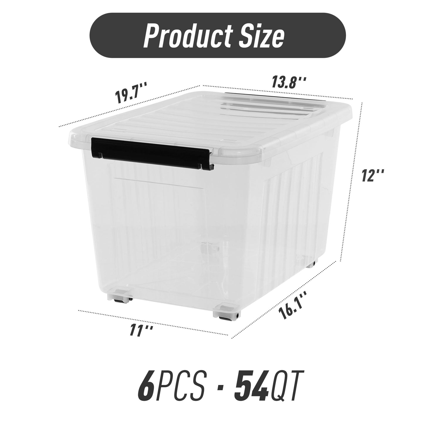 54 QT Clear Plastic Storage Bins with Lids Stackable and Nestable Storage Boxes with Lids, 6 Packs