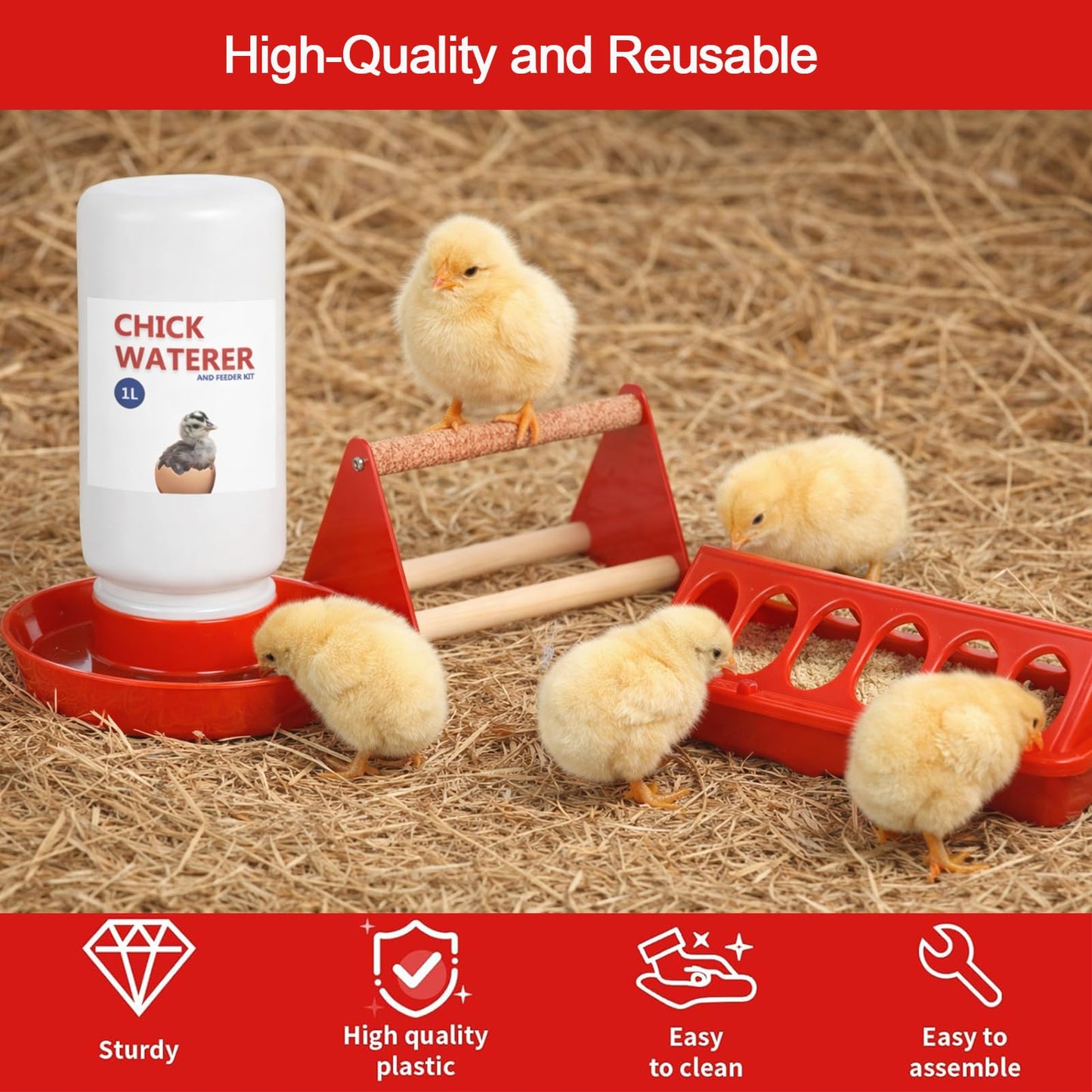 Chick Heat Lamp, 5 Pcs Chick Starter Kit with Chick Feeder and Waterer Set