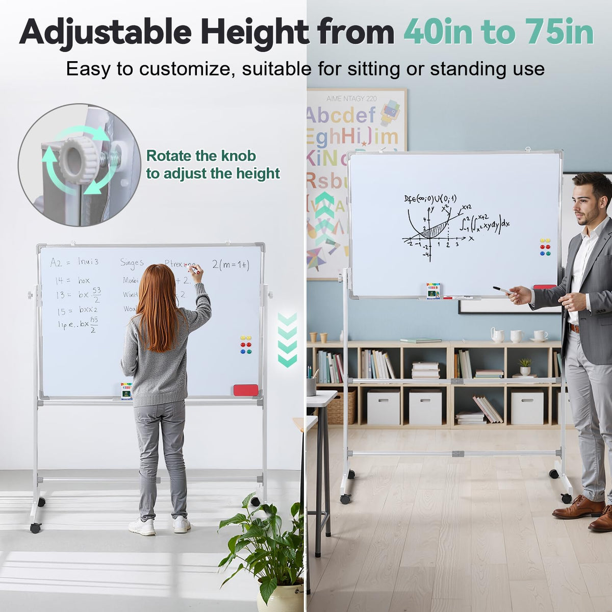 40x28 Inch Magnetic Whiteboard and Chalkboard