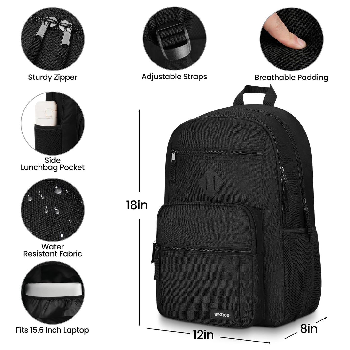 BIKROD Black Backpack Fits 15.6 Inch Notebook