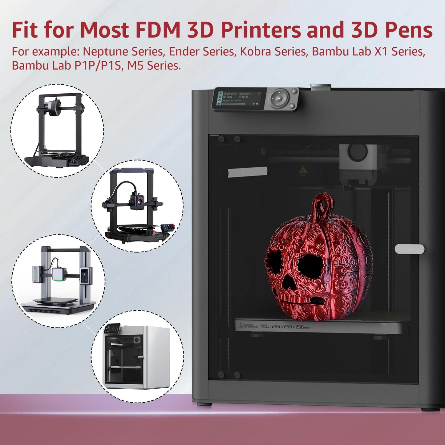Silk Dual Color PLA+ 3D Printer Filament 1.75mm, Black+Red