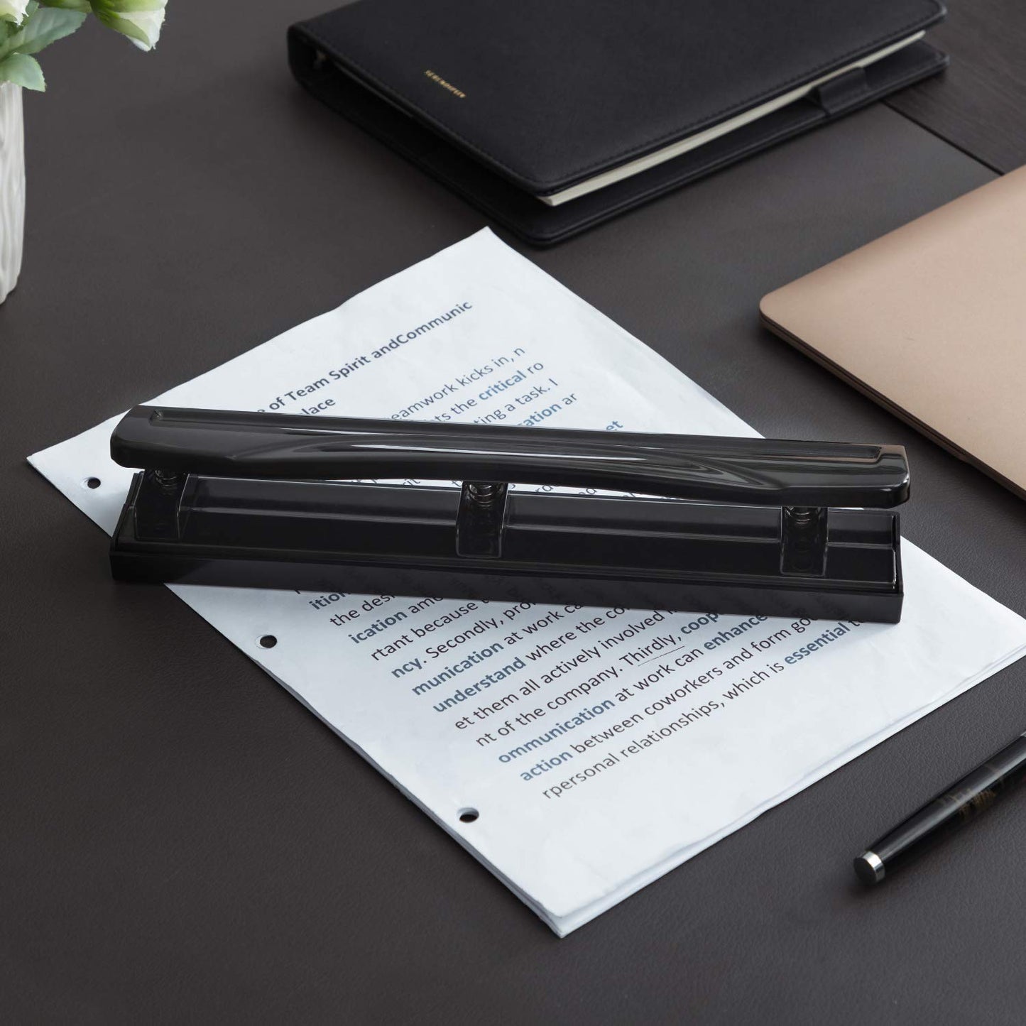 3 Hole Punch, 10 Sheet Capacity, Black, Easy-Clean Tray